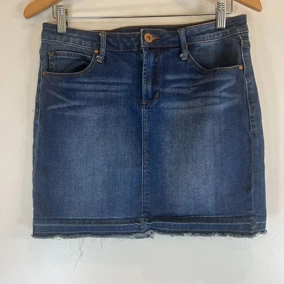 Articles of Society Denim Mini Skirt 29 Distressed Raw Edge Stretch 5-Pocket - Picture 1 of 9